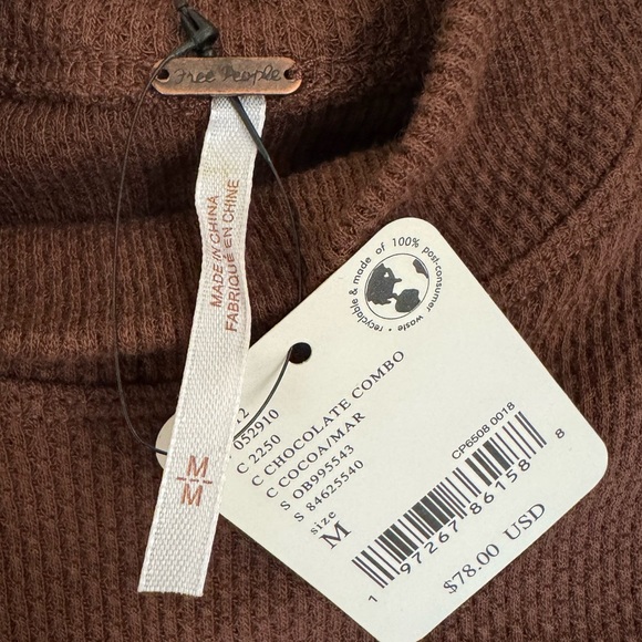 Free People Switch It Up Cuff Thermal Top Long Sleeve Chocolate Combo Size M - Picture 11 of 13